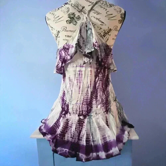 Free People Tie-Dyed Ruffle Beaded Flutter Top XS - Picture 5 of 5